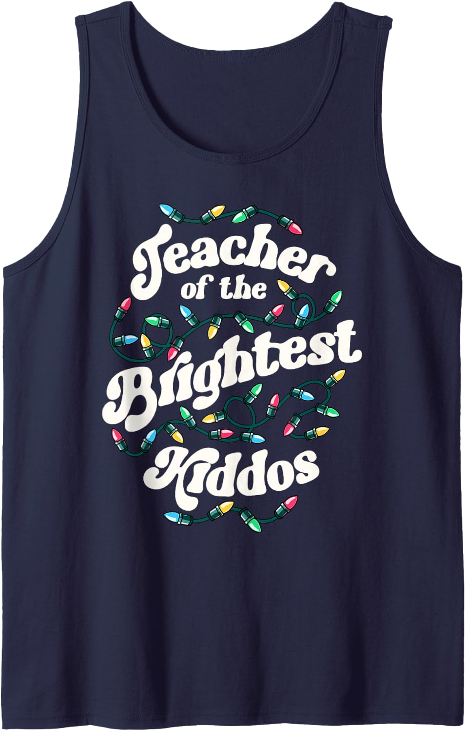 Christmas Teacher Squad Holiday Lights Brightest Students Sleeveless Tank Top - Navy Blue