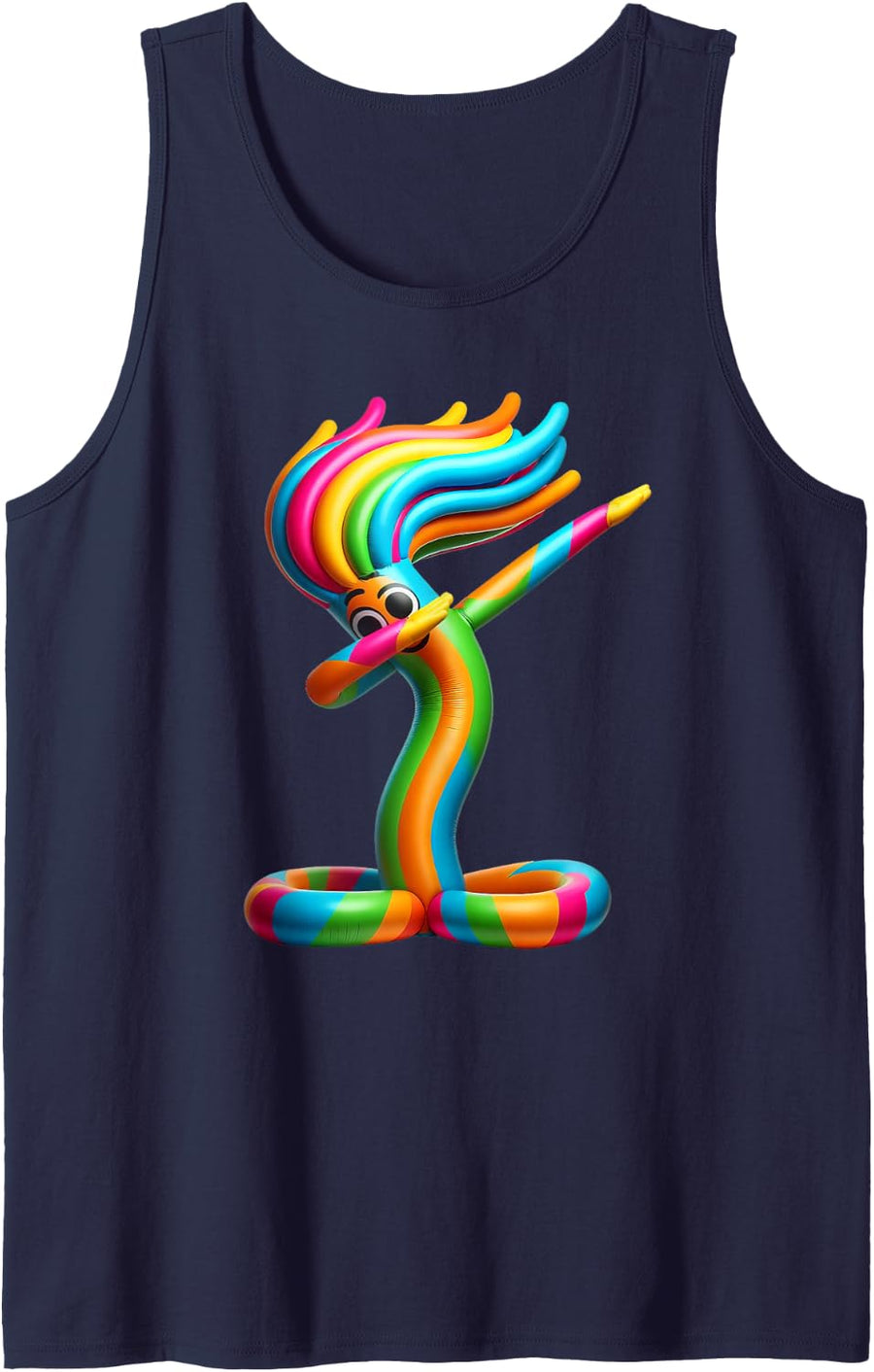 Rainbow Wacky Wavy Inflatable Air Tubeman Dabbing Dancer Sleeveless Tank Top - Navy Blue