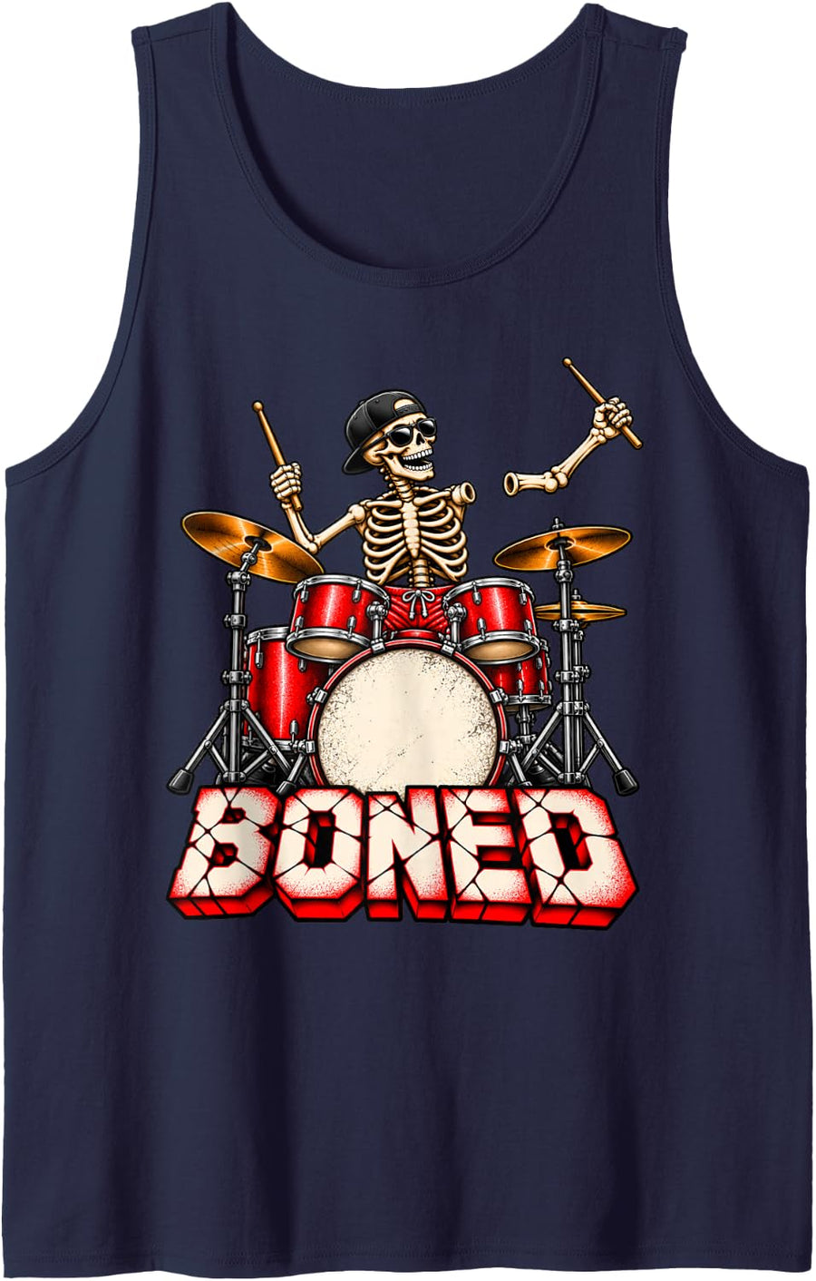 Drumming Drummer Band Retro Cool Athlete Injury Injured Sleeveless Tank Top - Navy Blue