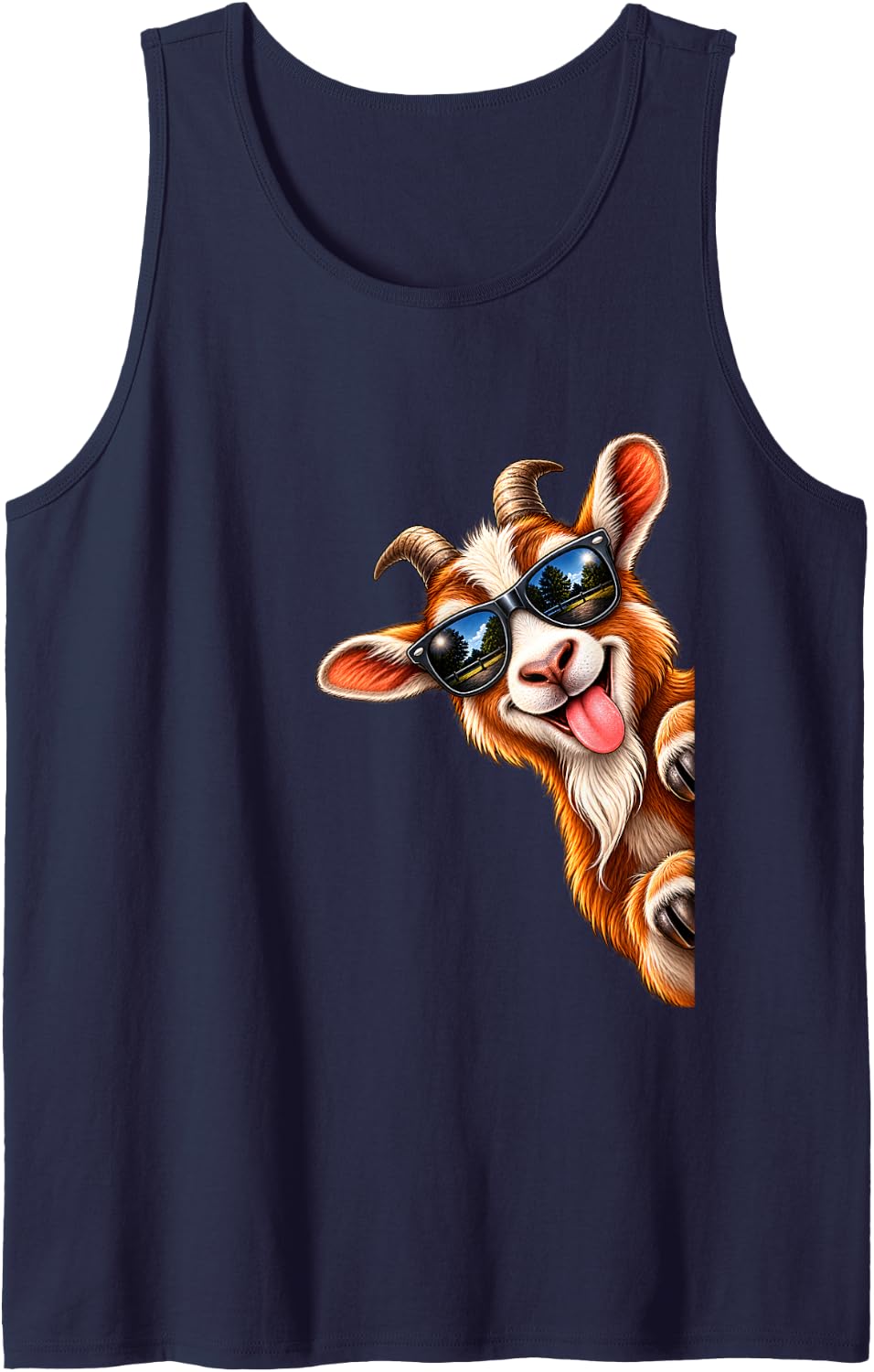 Goat Peeking Farm Animal Farming Sleeveless Tank Top - Navy Blue