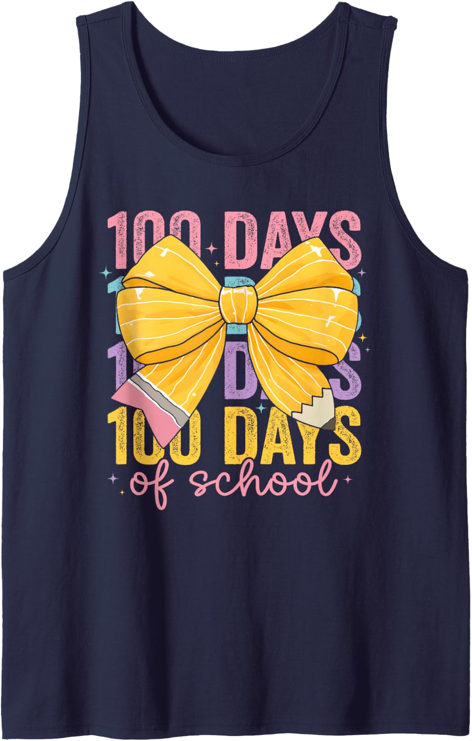 100 Days of School Teacher 100th Day of School Girls Kids Sleeveless Tank Top - Navy Blue