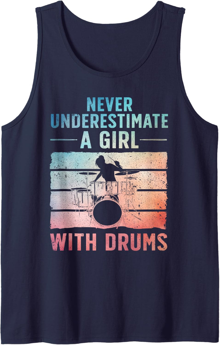 Funny Drummer Art for Girls Women Drumming Drum Set Drummer Sleeveless Tank Top - Navy Blue