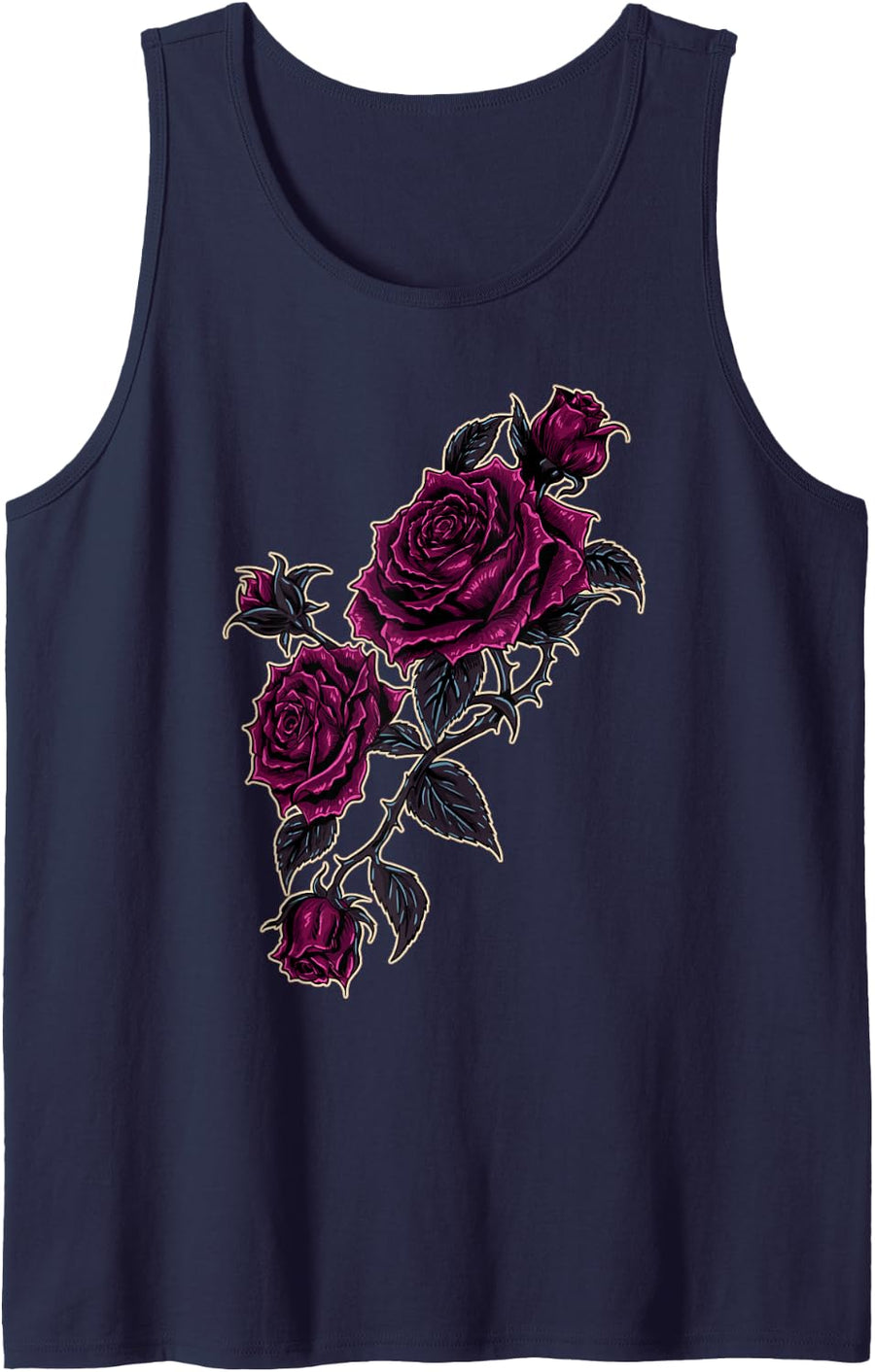 Gothic Purple Black Rose Flower Dark Floral Goth Aesthetic Sleeveless Tank Top - Navy Blue