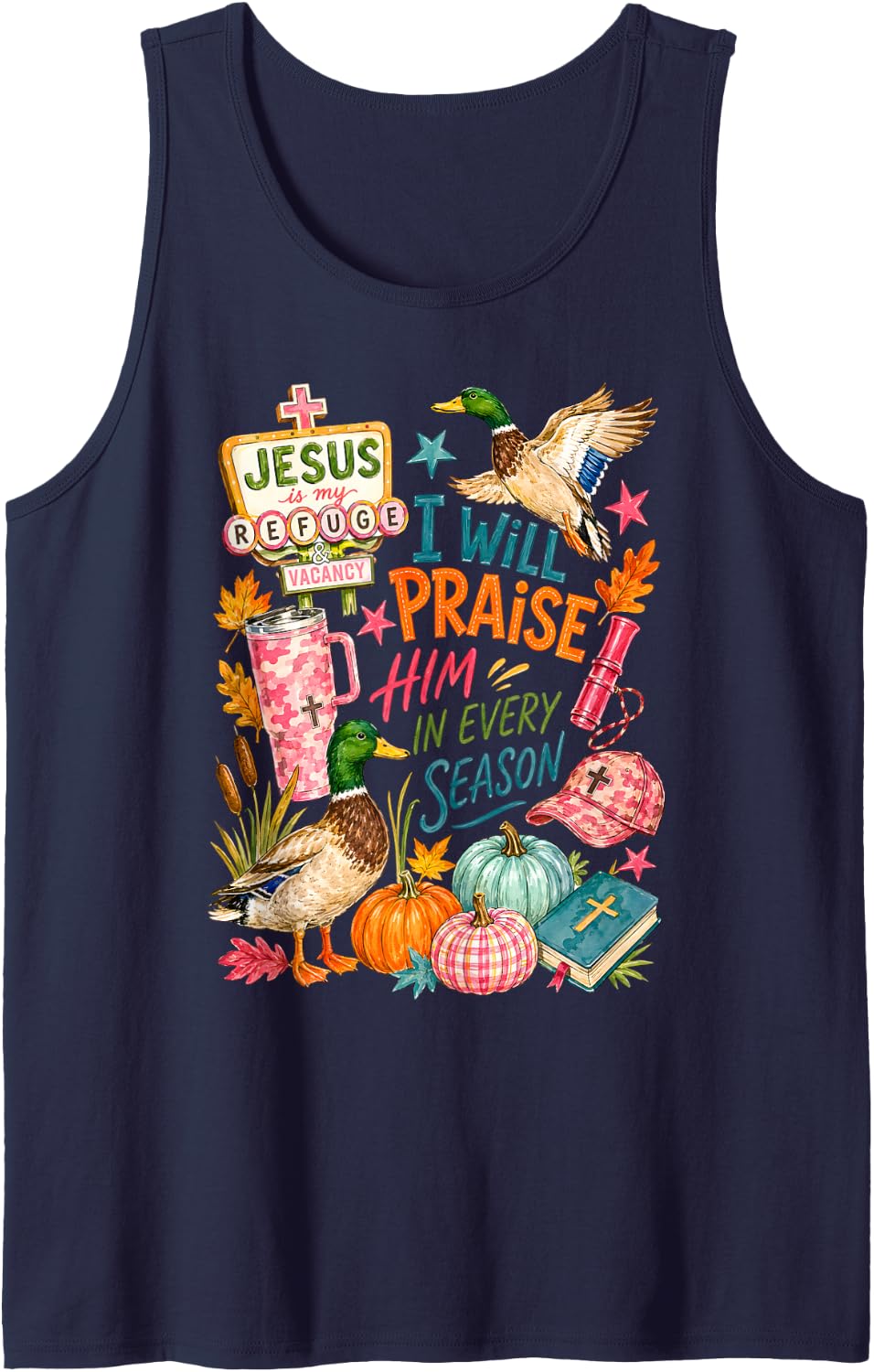 Christian Duck Hunting Mallard Faith Autumn Outdoors Life Tank Top - Navy Blue