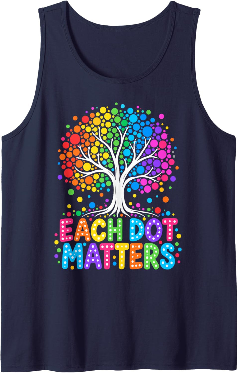 Each Dot Matters Colorful Tree Dot Day School Teacher Kids Sleeveless Tank Top - Navy Blue