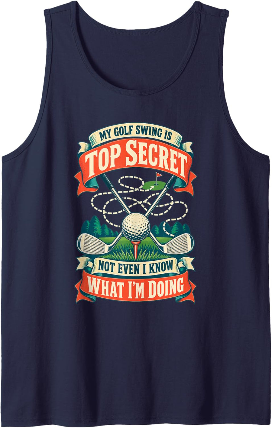 My Golf Swing is Top Secret Funny Ribbon Sleeveless Tank Top - Navy Blue