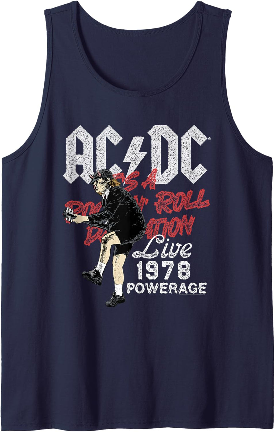 AC/DC Rock and Roll Damnation Live 1978 Powerage Tank Top - Navy Blue