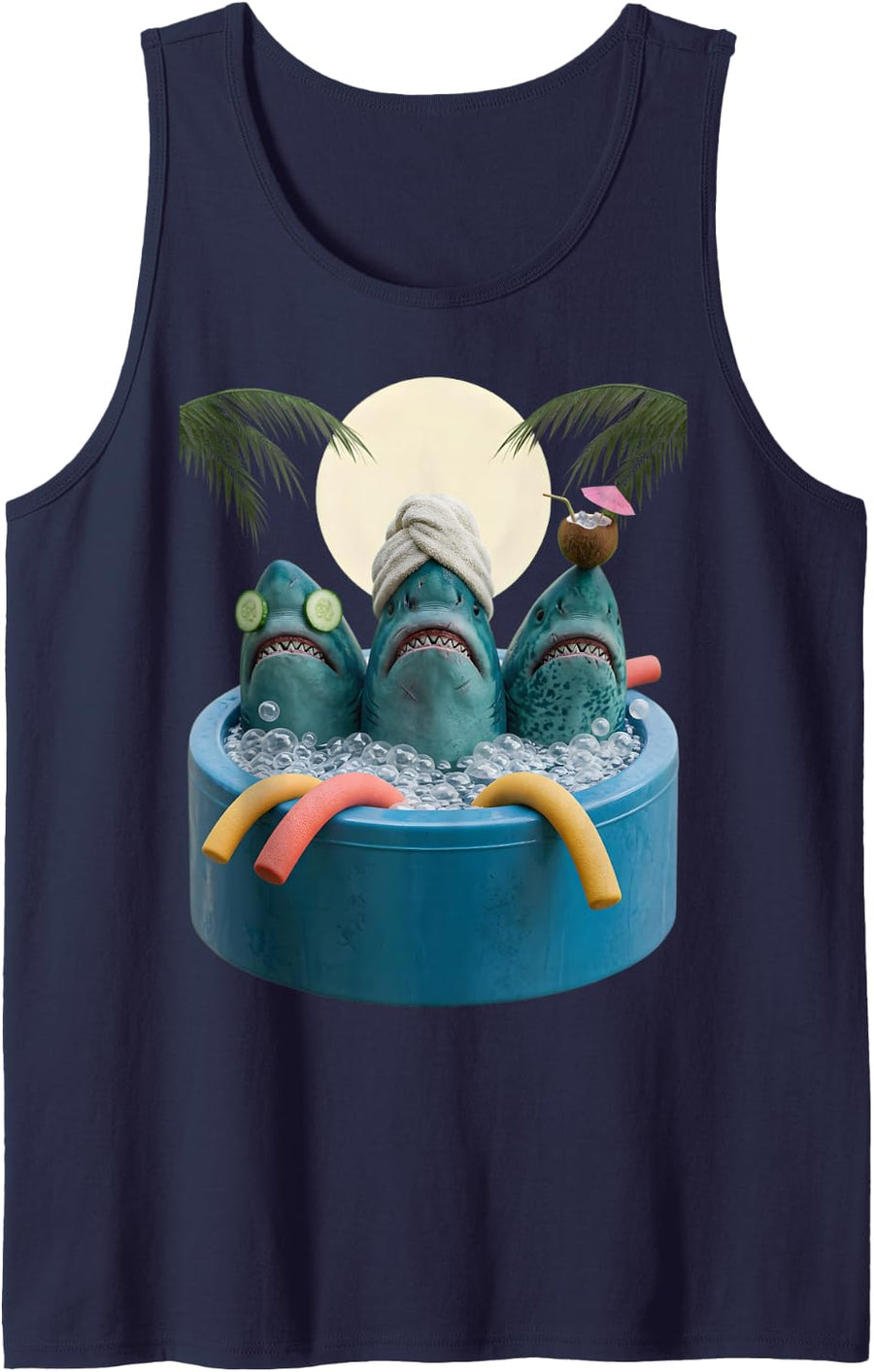 Shark Spa Day Funny Ocean Wildlife Humor Meme Week Tank Top - Navy Blue