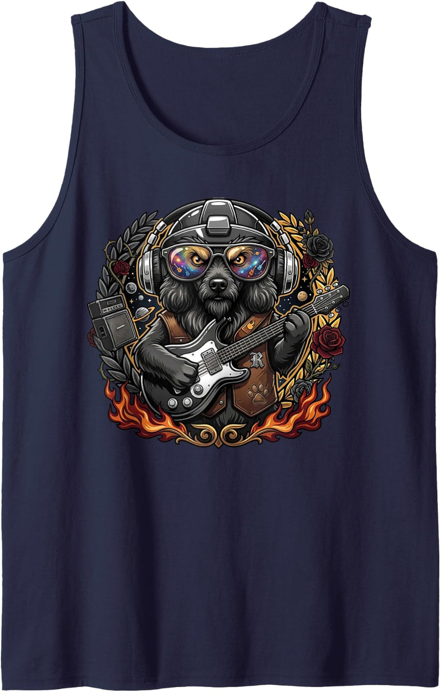 Hard Heavy Rock Poodle Dog Rock Star Guitar Rock Music Tank Top - Navy Blue