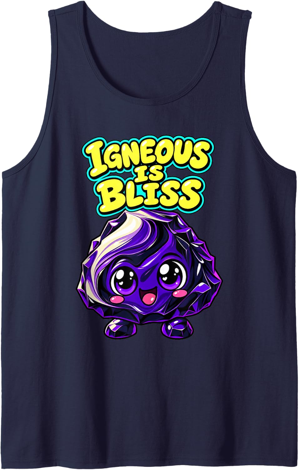 Geology Igneous is Bliss Cute Rock Collector Girls Sleeveless Tank Top - Navy Blue