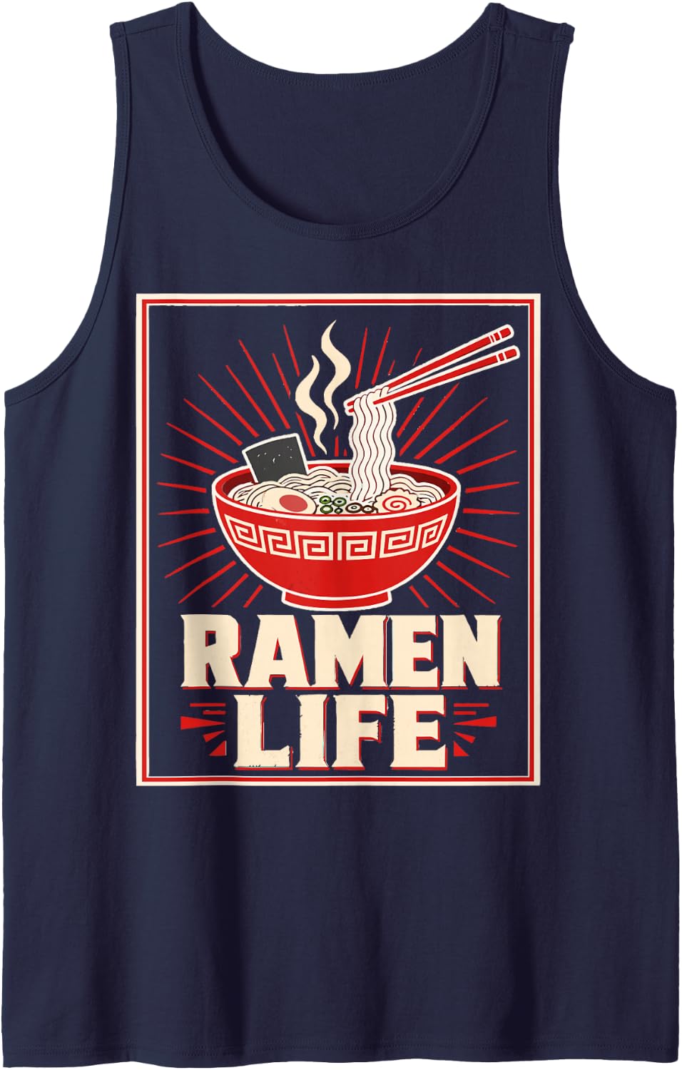 Ramen Lover Graphic Japanese Noodles Sleeveless Tank Top - Navy Blue
