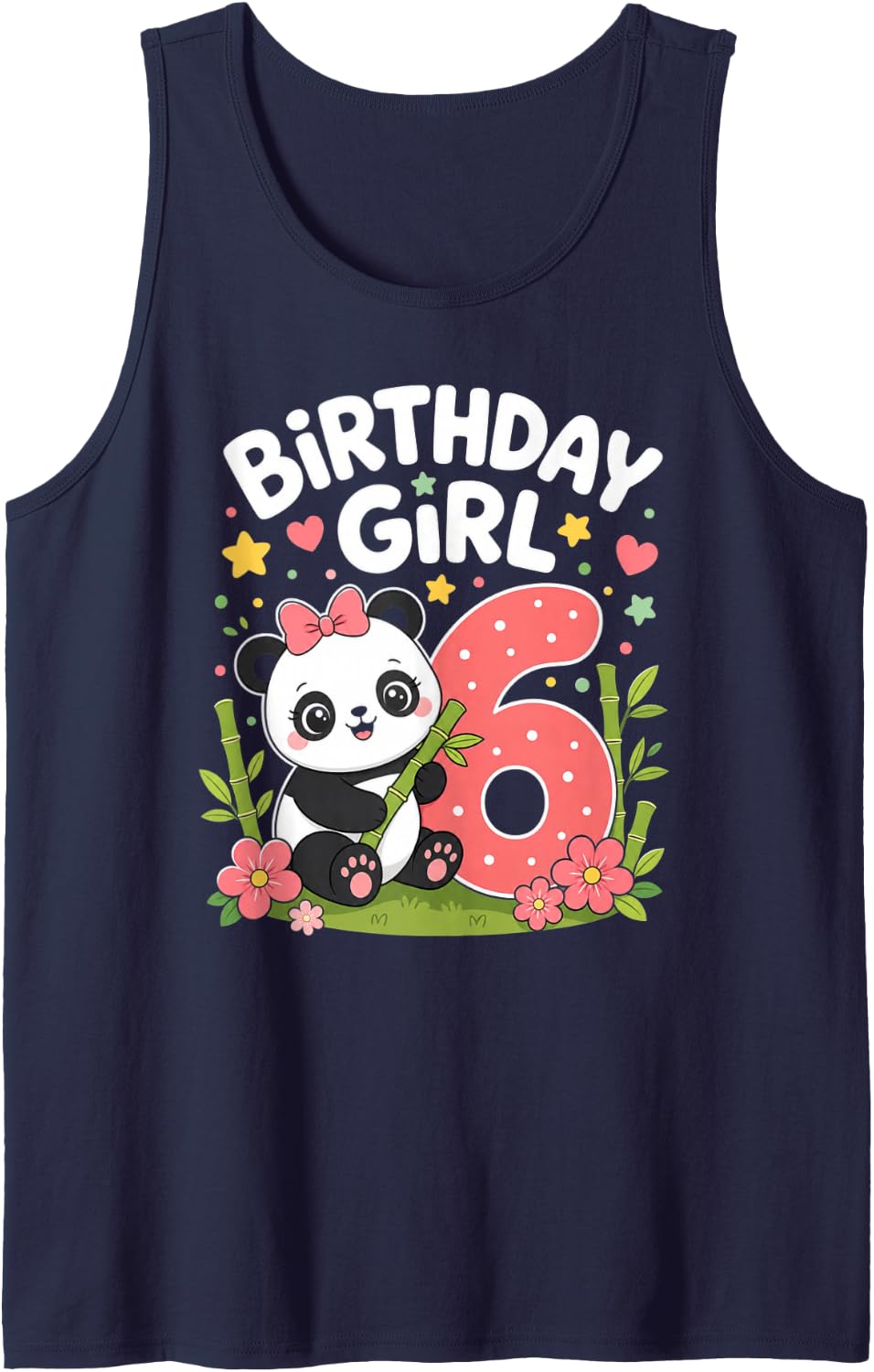 Panda Sixth Birthday Girl Sleeveless Tank Top - Navy Blue