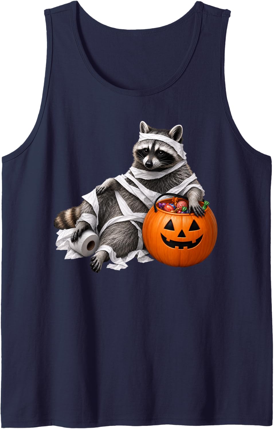 Chonky Raccoon Halloween Trick Or Treat Funny Animal Meme Tank Top - Navy Blue