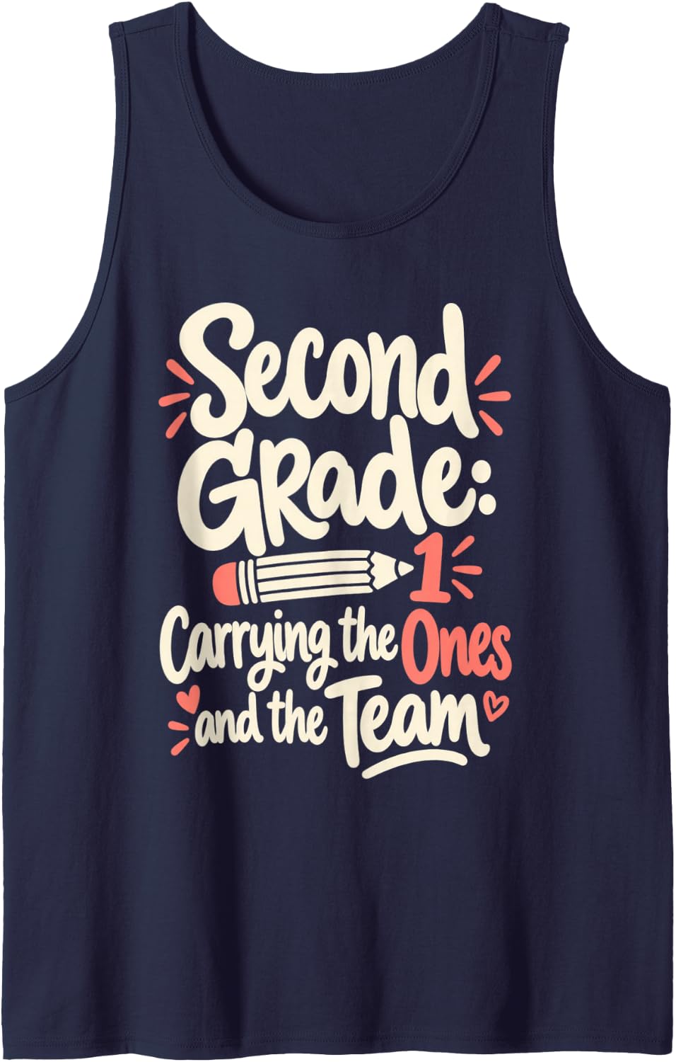 Second Grade Teacher Carrying Ones Team Math Humor Sleeveless Tank Top - Navy Blue
