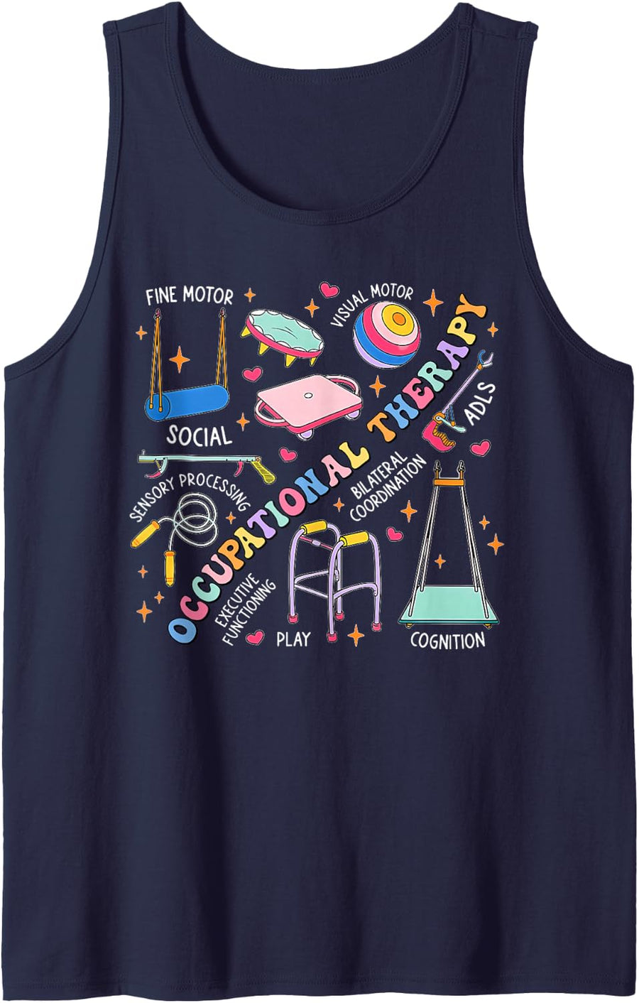 Retro Occupational Therapy Ot Therapist Ot Month Groovy Sleeveless Tank Top - Navy Blue