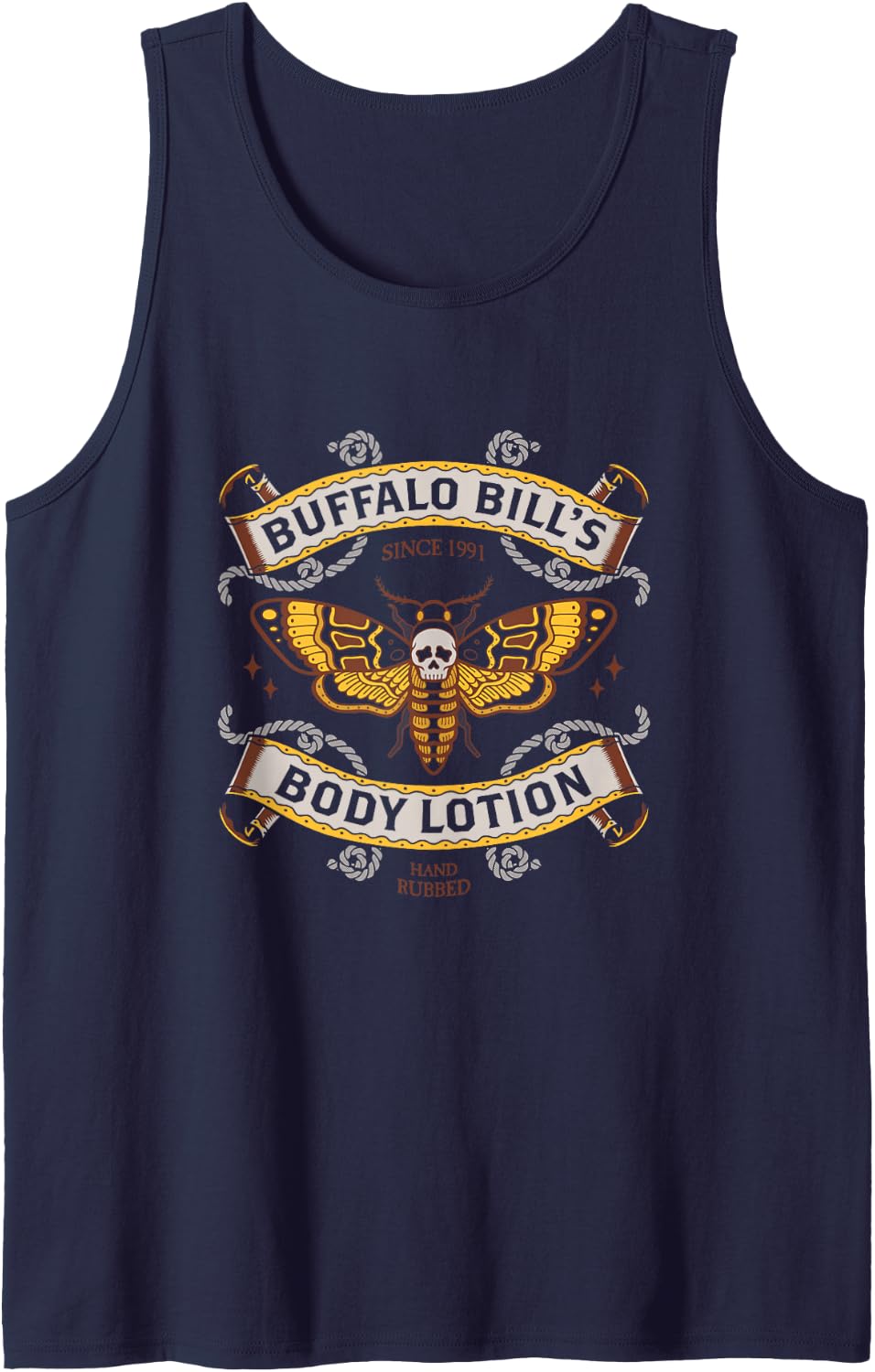 Goth Body Lotion - Deaths Head Moth - Vintage Tattoo Tank Top - Navy Blue