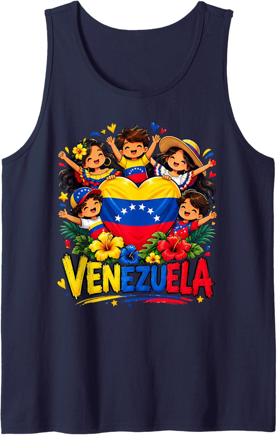Hispanic Heritage Month Heart Venezuela Flag Pride Kids Sleeveless Tank Top - Navy Blue