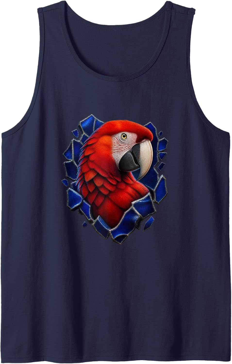Scarlet Macaw with Cobalt Ceramic Tiles Parrot Art Sleeveless Tank Top - Navy Blue