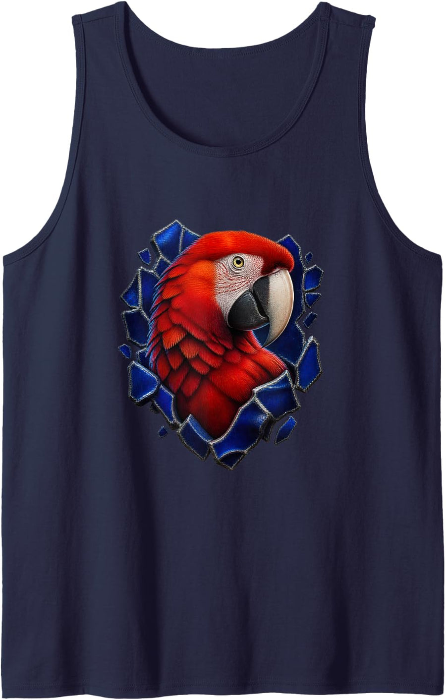 Scarlet Macaw with Cobalt Ceramic Tiles Parrot Art Sleeveless Tank Top - Navy Blue