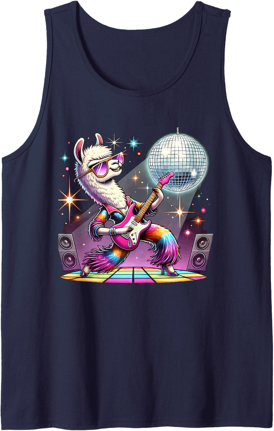 Aesthetic Llama Disco Sleeveless Tank Top - Navy Blue