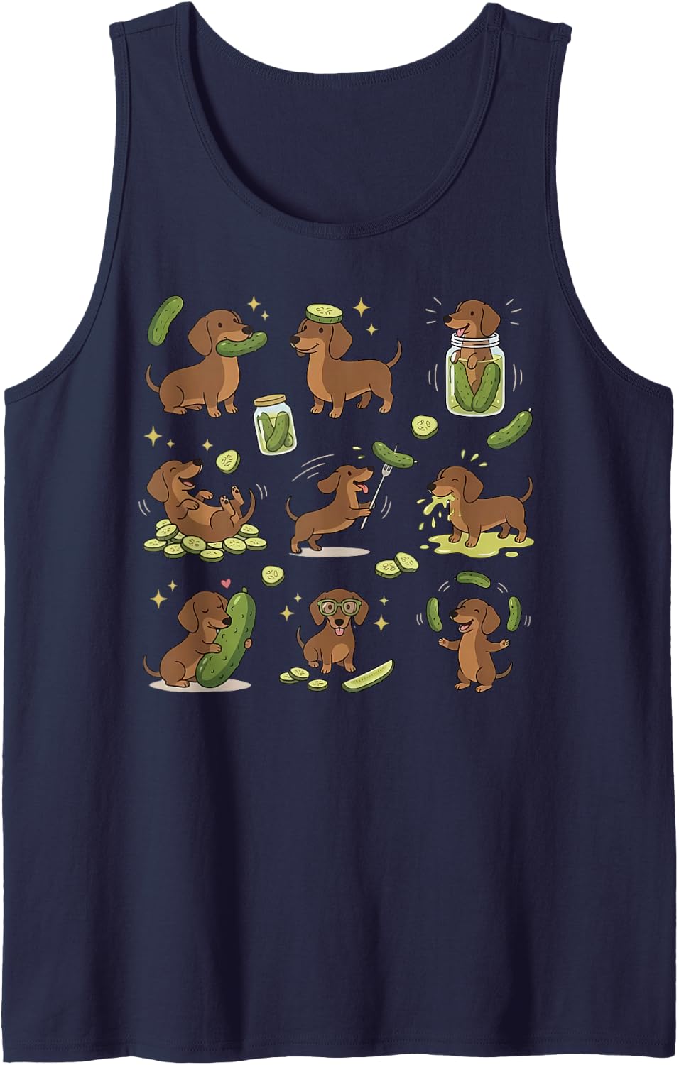 Funny Dachshund Eating Pickles Wiener Dog Meme Vegetarian Tank Top - Navy Blue