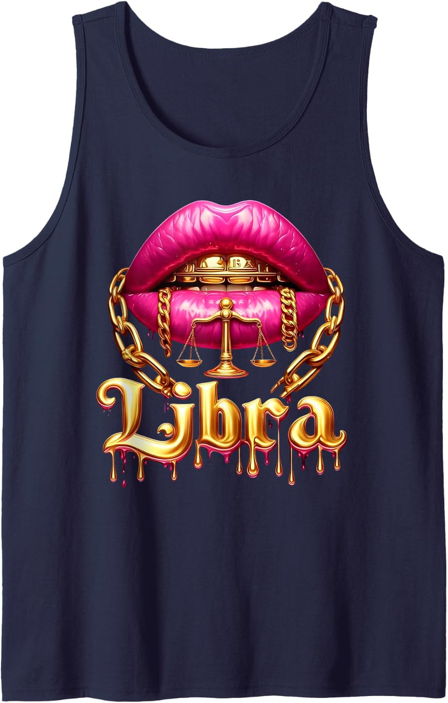 Libra Zodiac Astrology Pink Lips Balance for Women Tank Top - Navy Blue