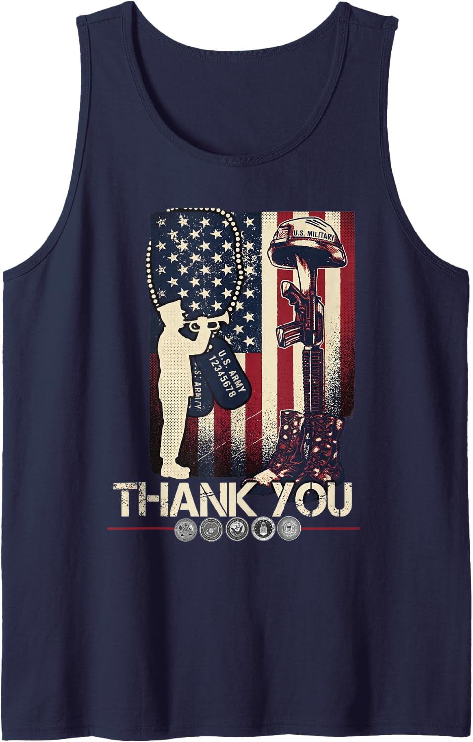 Thank You! Veterans Day & Memorial Day Partiotic Military Sleeveless Tank Top - Navy Blue