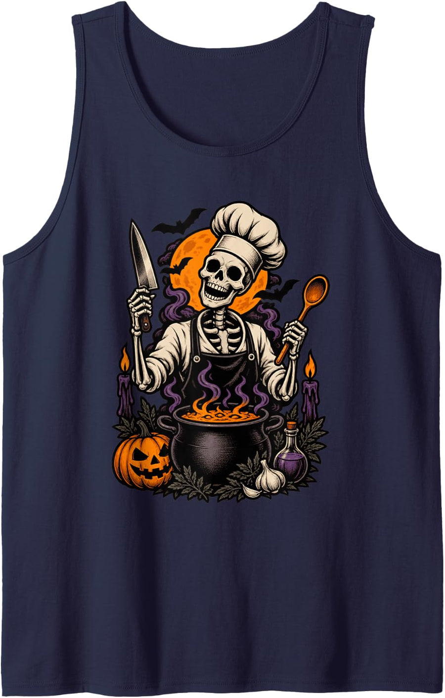 Undead Chef Halloween Cooking Spooky Culinary Kitchen Cook Sleeveless Tank Top - Navy Blue