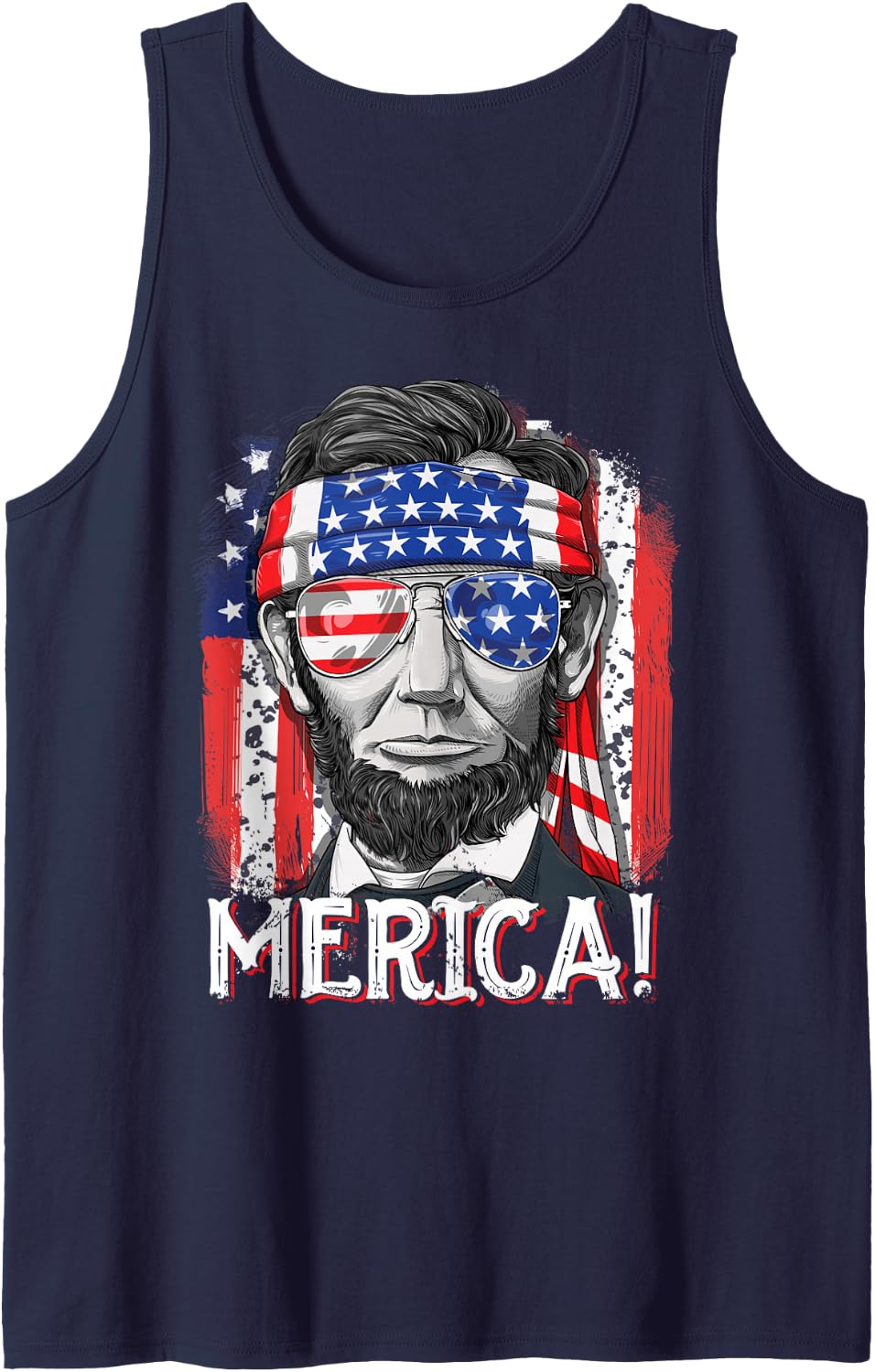 Abraham Lincoln 4th of July Merica Men Women American Flag Tank Top Small - Navy Blue