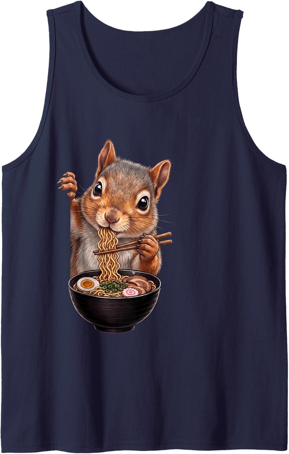 Squirrel Peeking Ramen Bowl Anime Japanese Art Food Lover Sleeveless Tank Top - Navy Blue