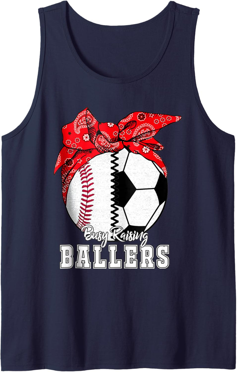 Busy Raising Ballers Baseball Soccer Bandana Mothers Day Tank Top - Navy Blue