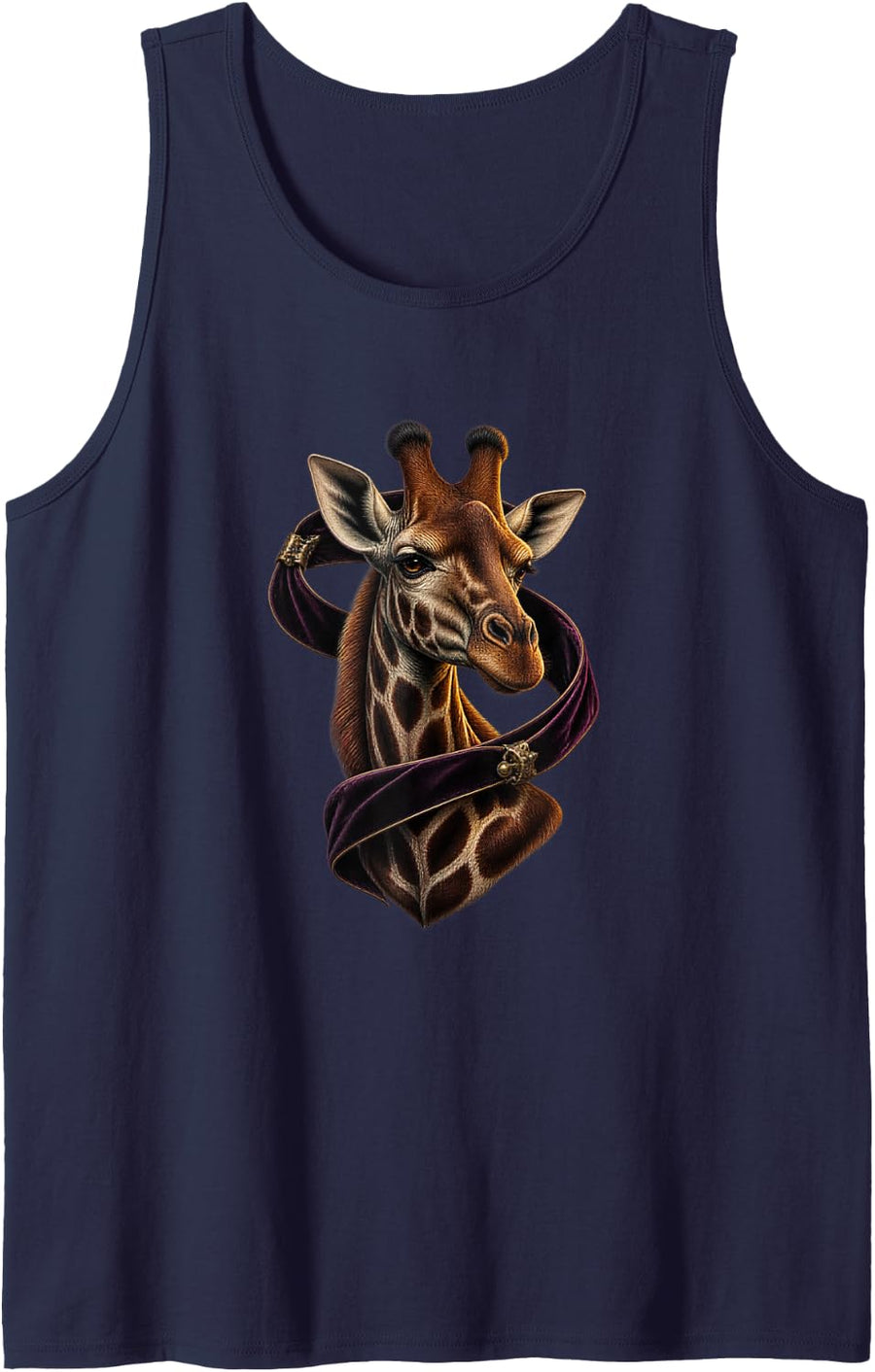 Giraffe with Velvet Ribbon Spiral Safari Art Sleeveless Tank Top - Navy Blue