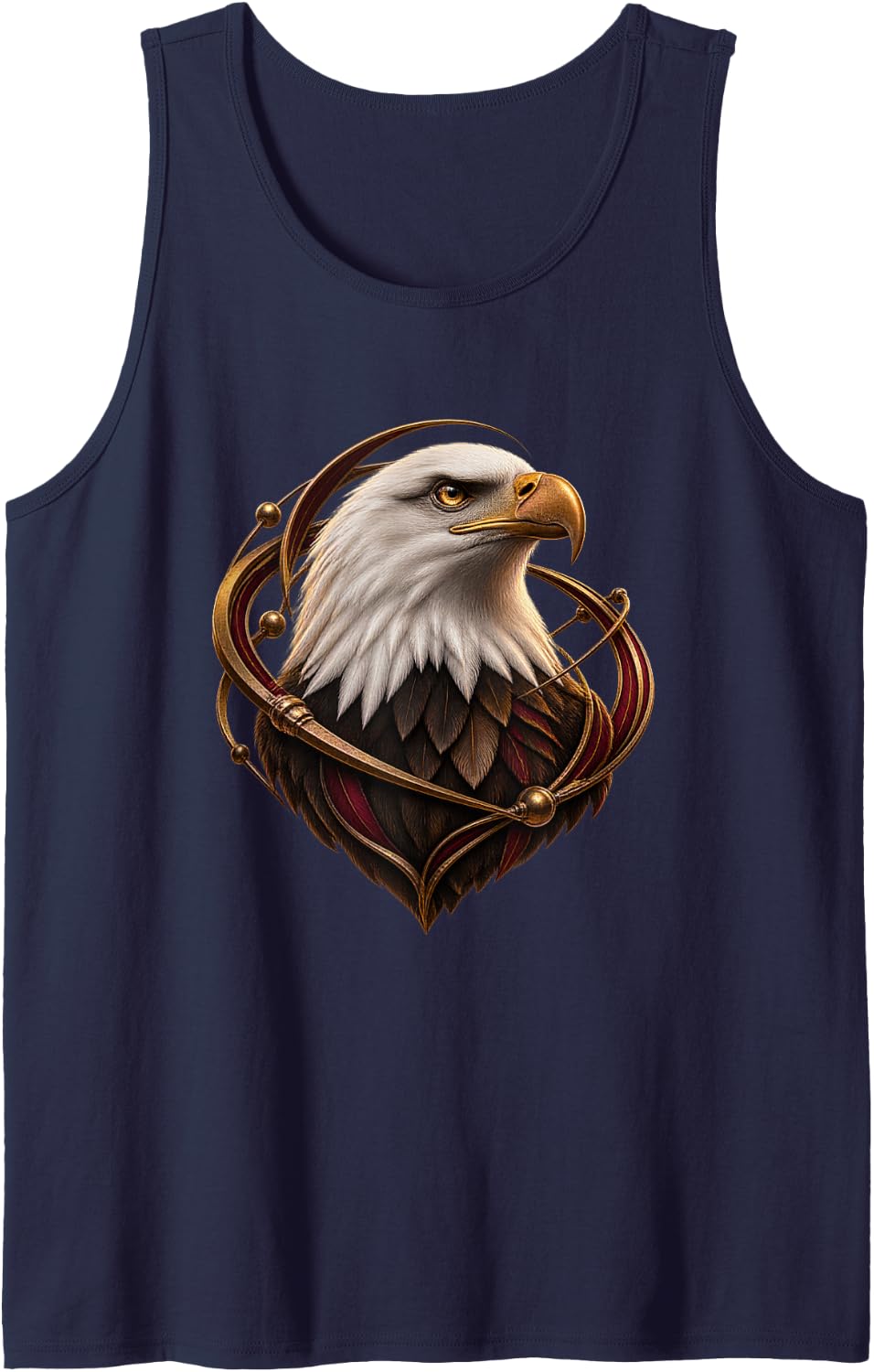Bald Eagle with Brass Orbit Rings Raptor Bird Art Sleeveless Tank Top - Navy Blue