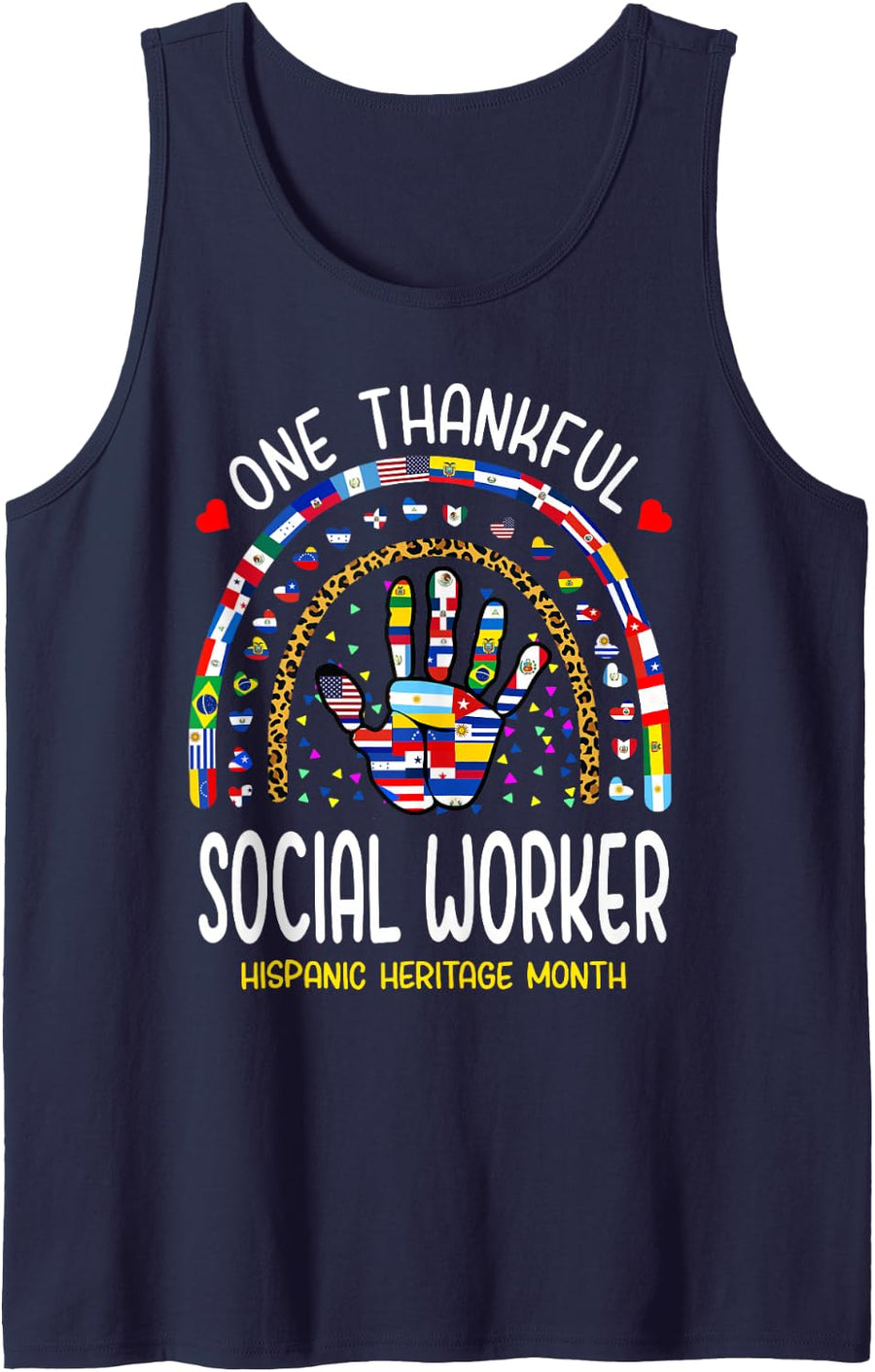 One Thankful Social Worker Hispanic Heritage Month Rainbow Sleeveless Tank Top - Navy Blue