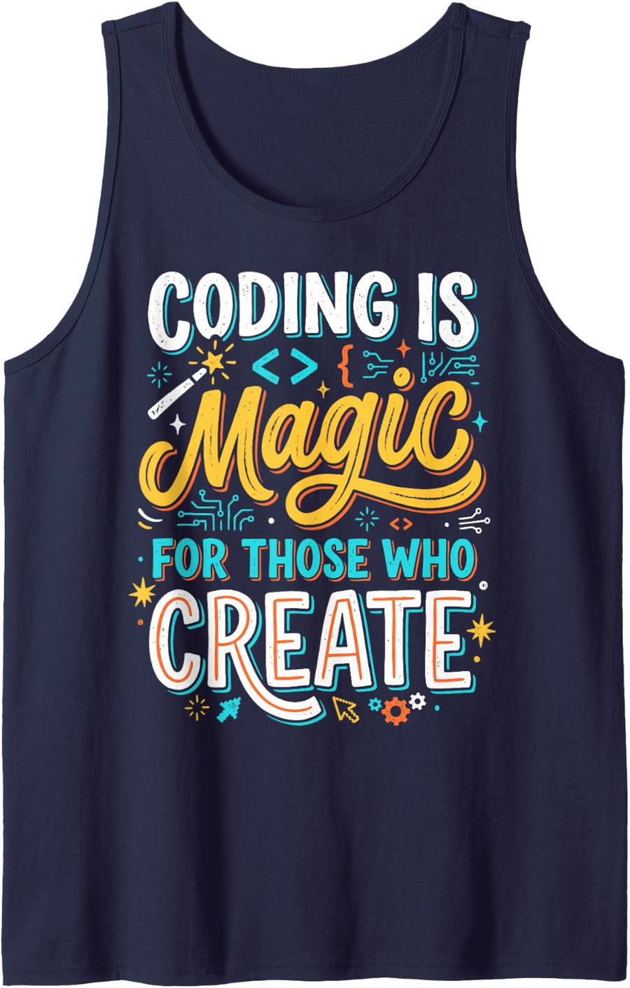 Coding is Magic for Those Who Create Programmer Coder Code Sleeveless Tank Top - Navy Blue
