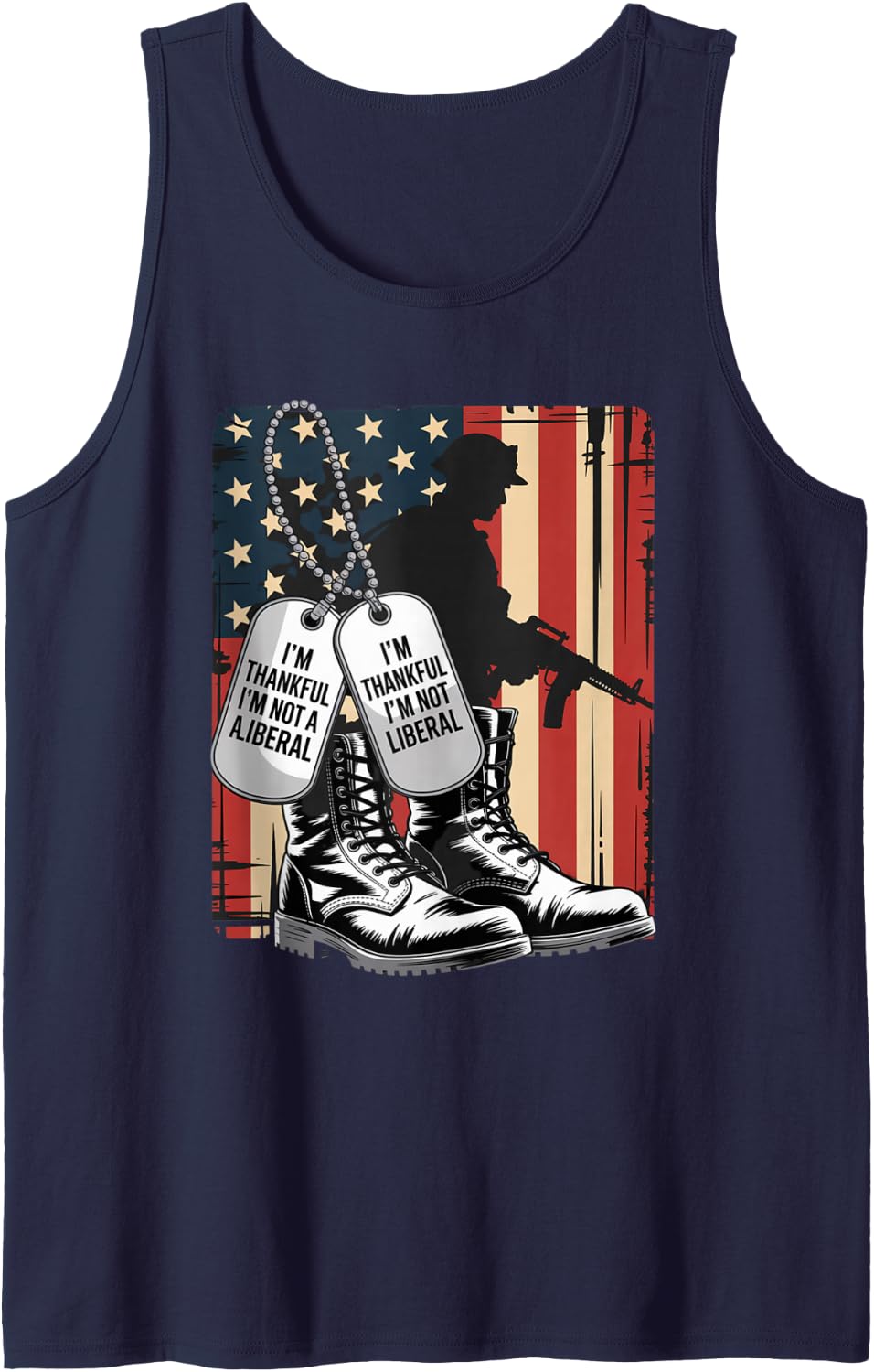 I'm Thankful I'm Not a Liberal American Flag Veterans Day Tank Top - Navy Blue