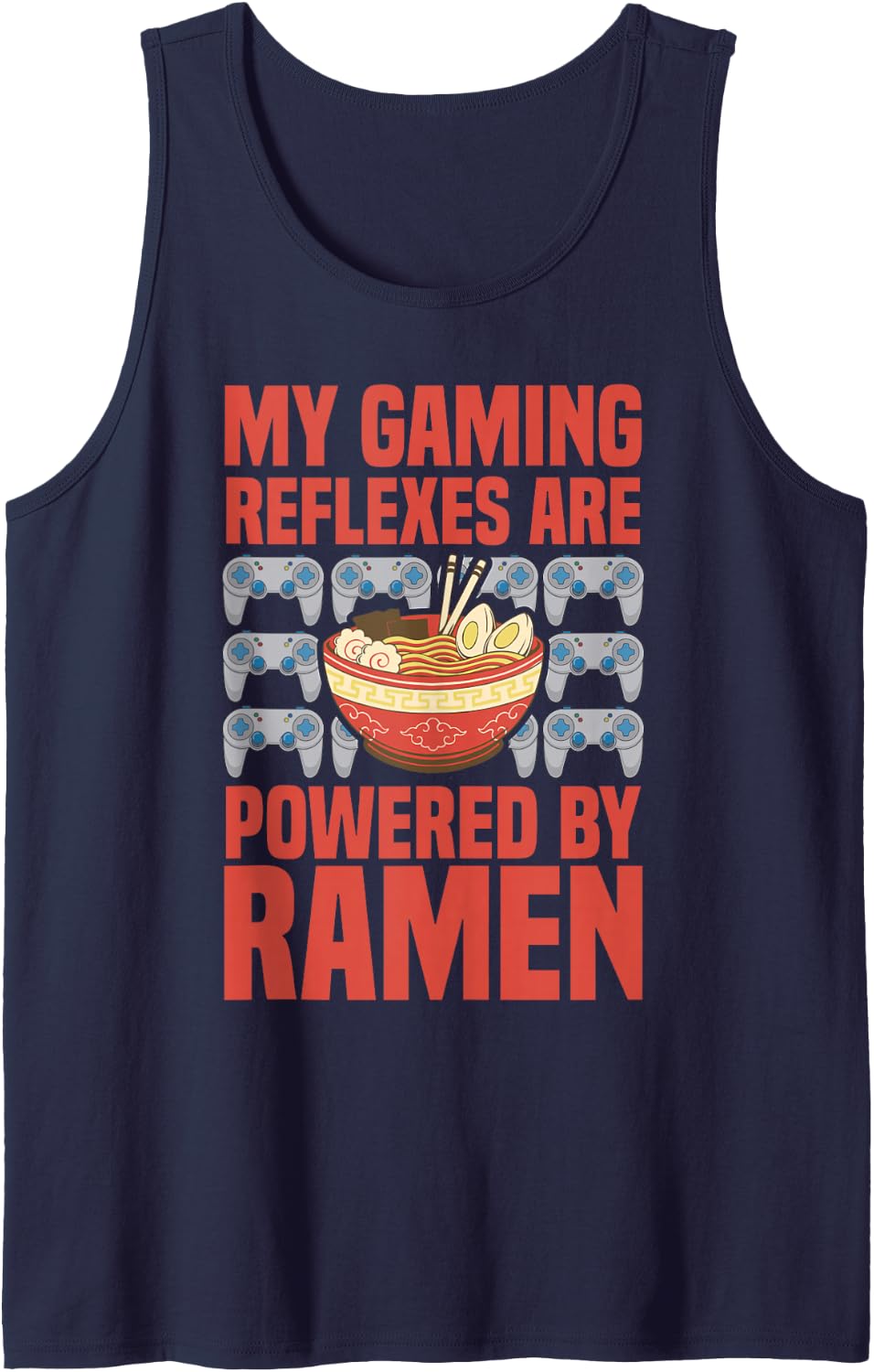 Ramen Gaming Video Game Anime Sleeveless Tank Top - Navy Blue