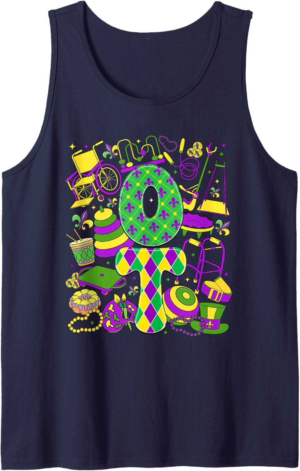 Funny Occupational Therapy OT Mardi Gras Carnival Festive Sleeveless Tank Top - Navy Blue