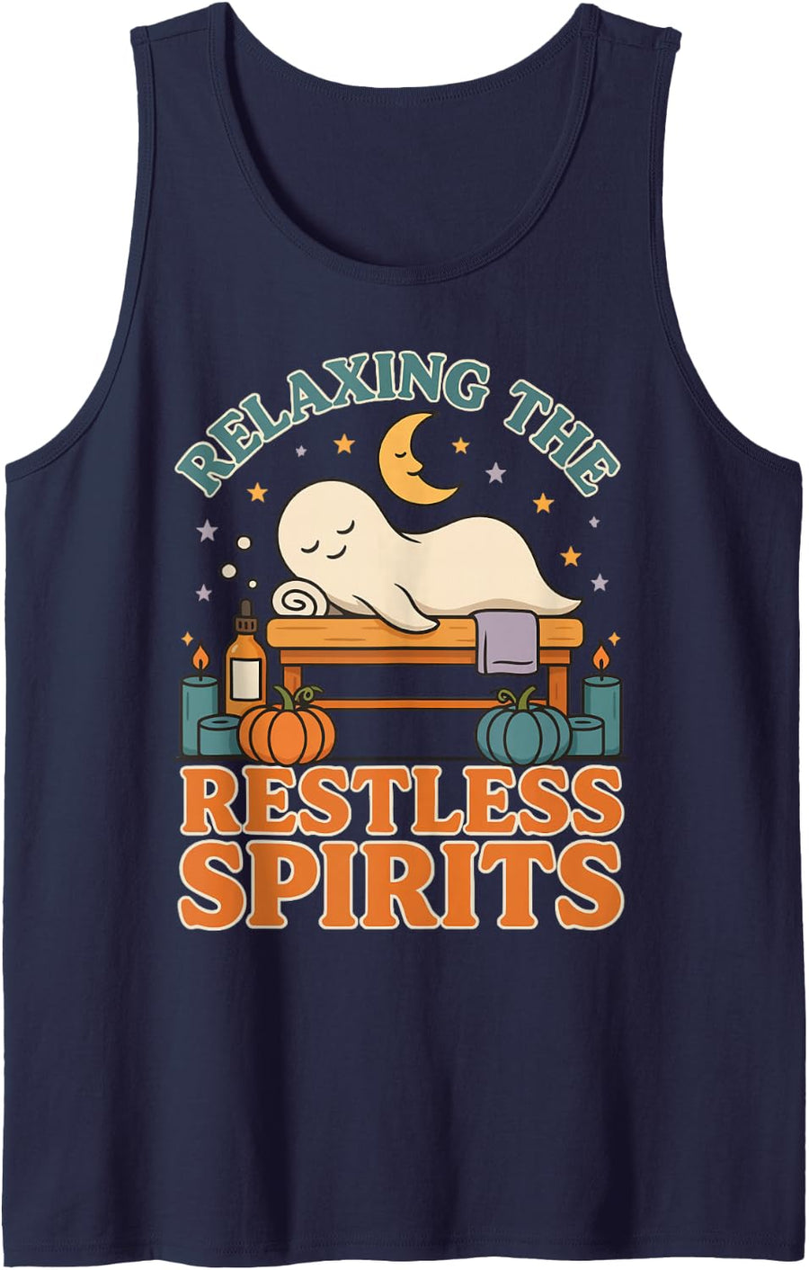 Halloween Massage Therapist - Relaxing The Restless Spirits Sleeveless Tank Top - Navy Blue