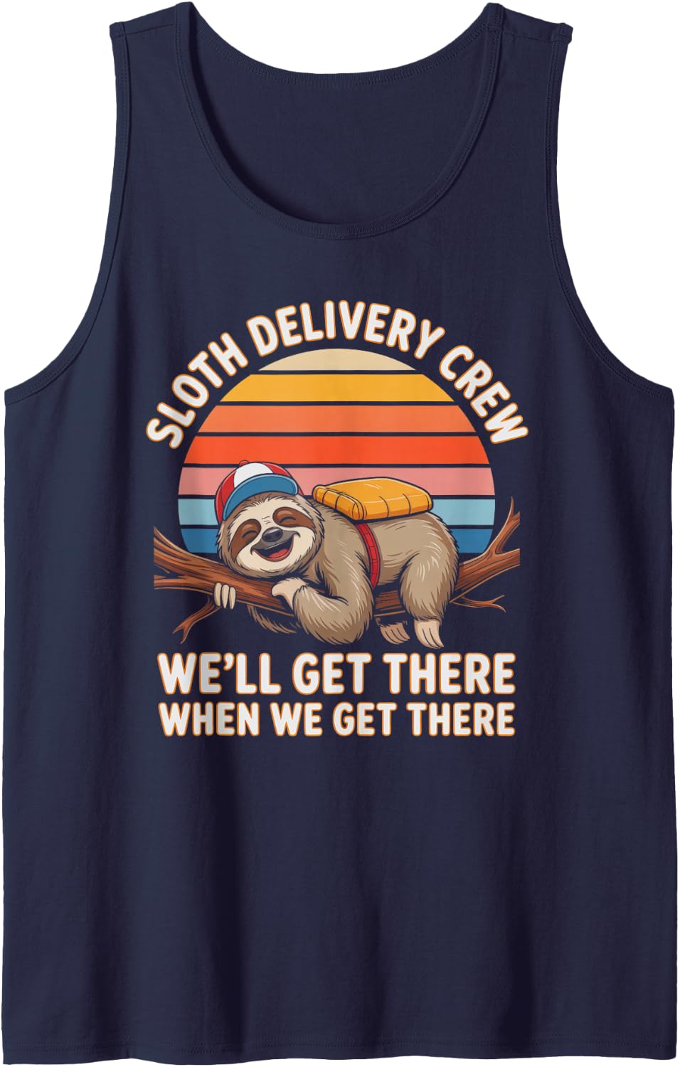 Cute Sloth DELIVERY Crew Service Pizza Guy Award Team Relax Sleeveless Tank Top - Navy Blue
