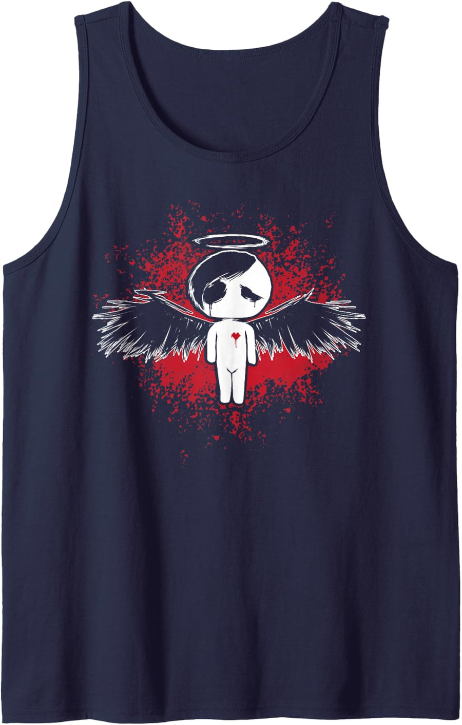Lonely Sad Emo Gothic Angel Lover Sleeveless Tank Top - Navy Blue
