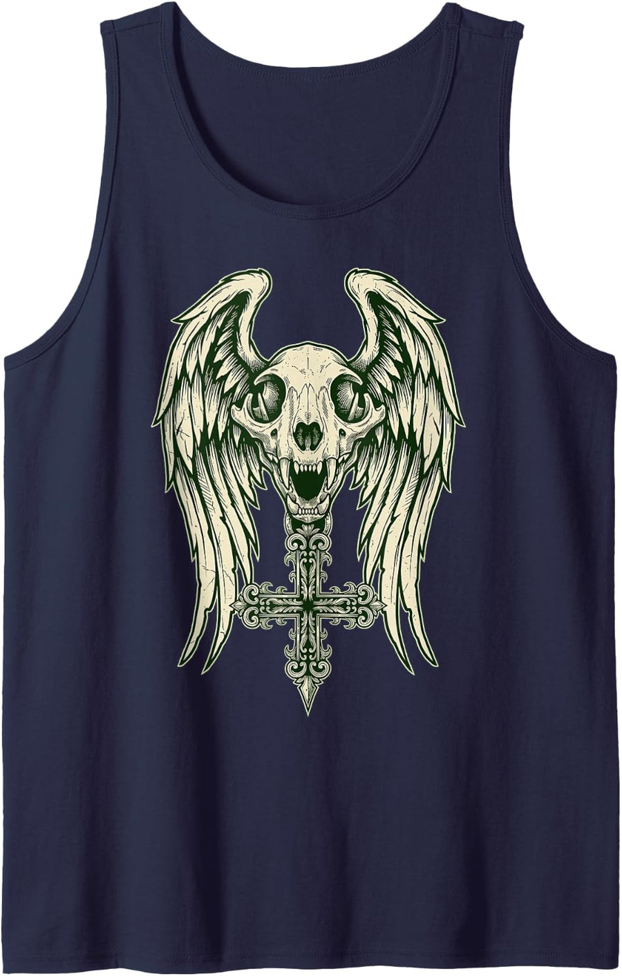 Y2k Goth Alt Skull Cross Wings Dark Punk Rock Horror Sleeveless Tank Top - Navy Blue