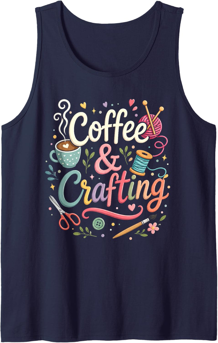 Coffee and Crafting Funny Crafter Sleeveless Tank Top - Navy Blue