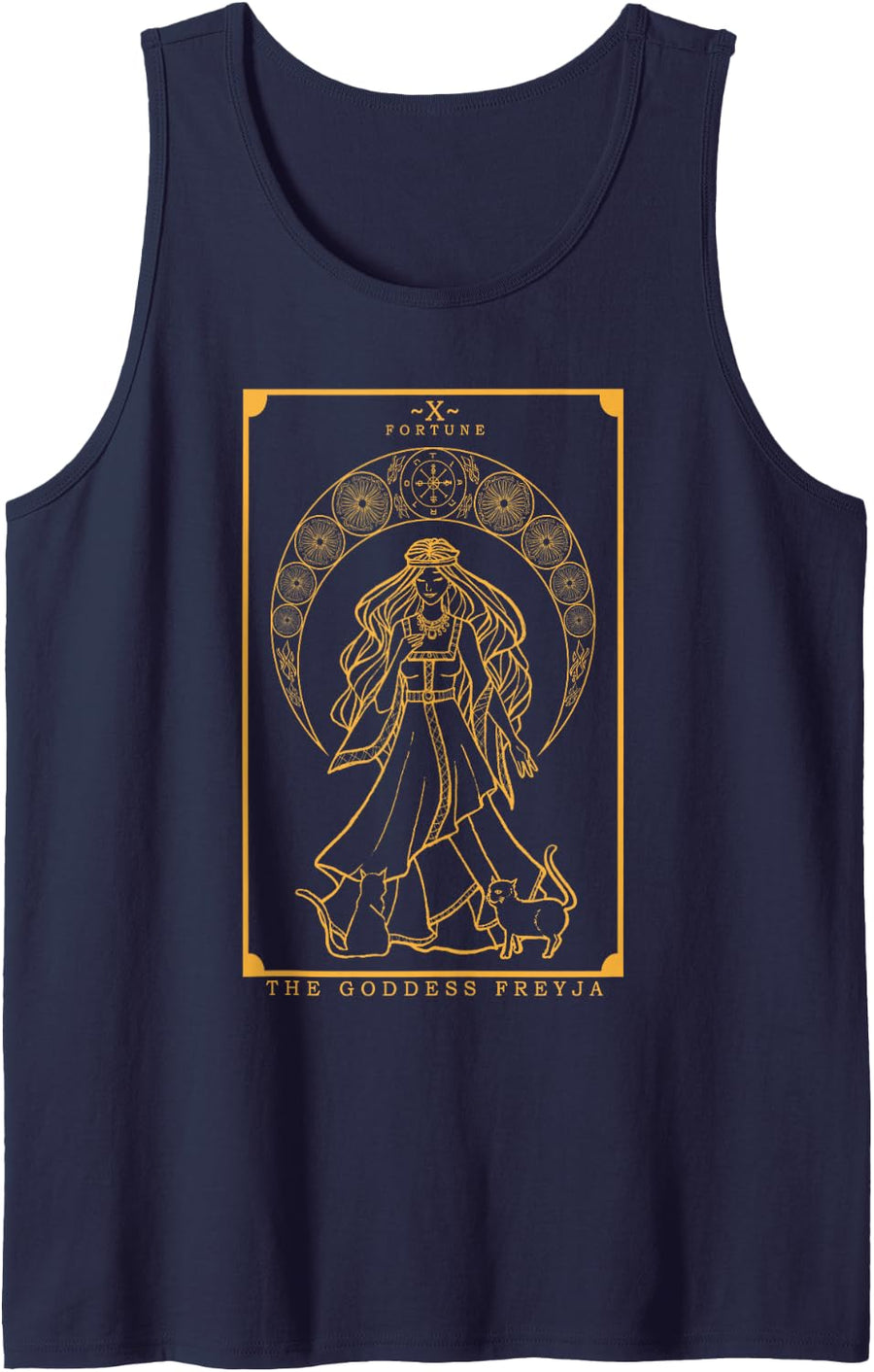 Norse Goddess Freyja Tarot Card Freya Pagan Witch Cat Gift Tank Top - Navy Blue
