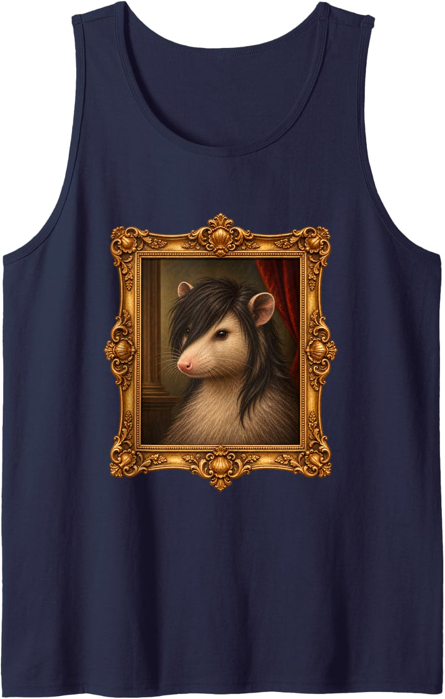 Possum Emo Side Fringe Funny Opossum Animal Portrait Sleeveless Tank Top - Navy Blue