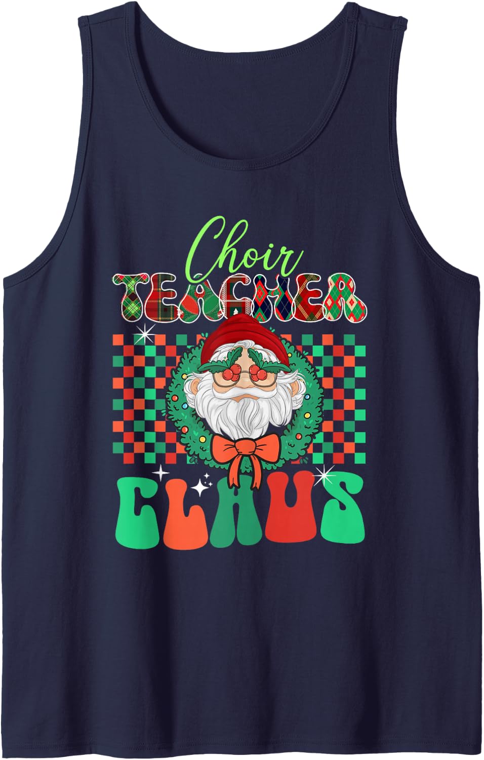 Choir Teacher Santa Claus Matching Christmas Funny Xmas Sleeveless Tank Top - Navy Blue