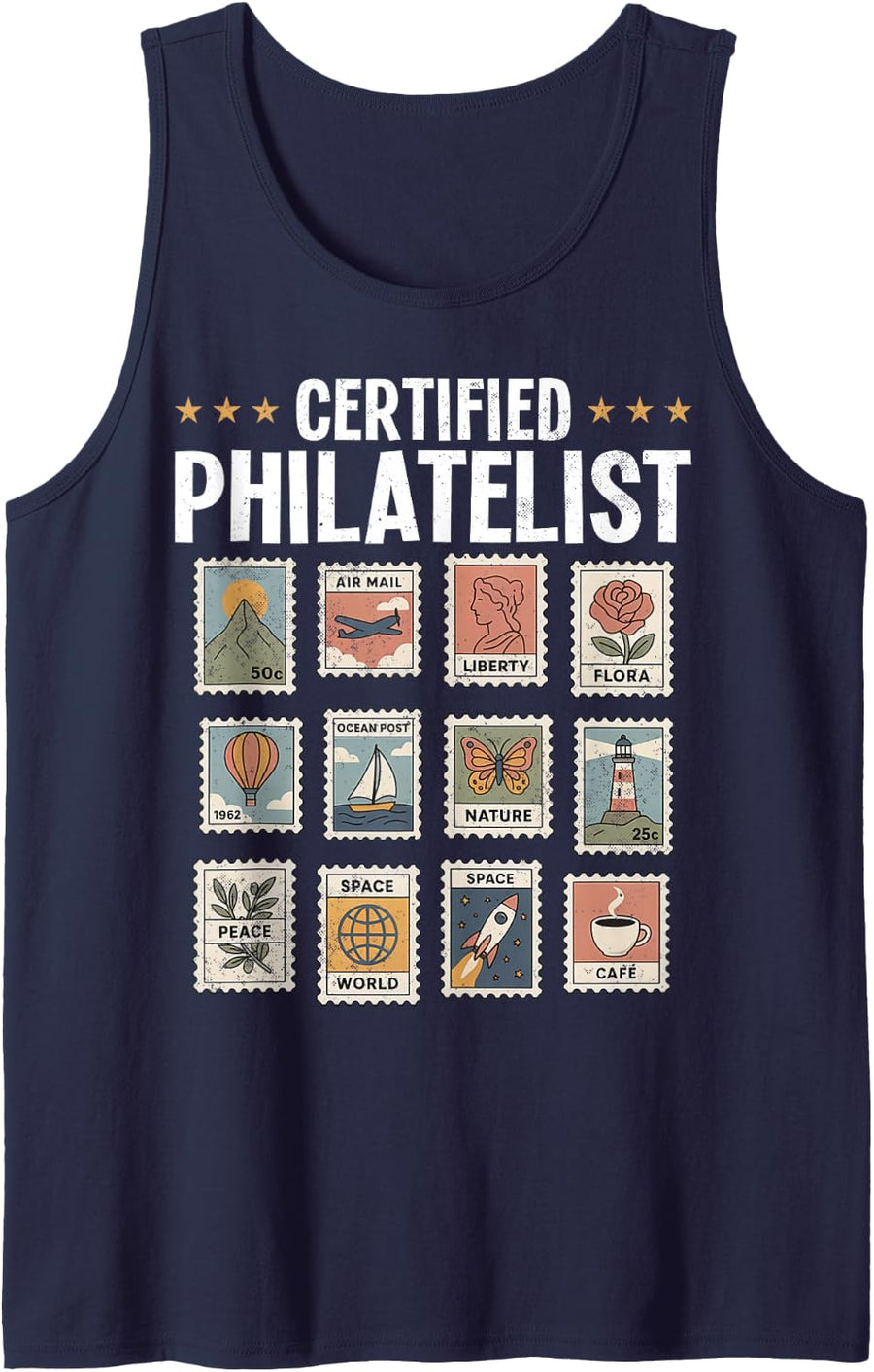 Certified Philatelist Vintage Stamp Collector Tank Top - Navy Blue