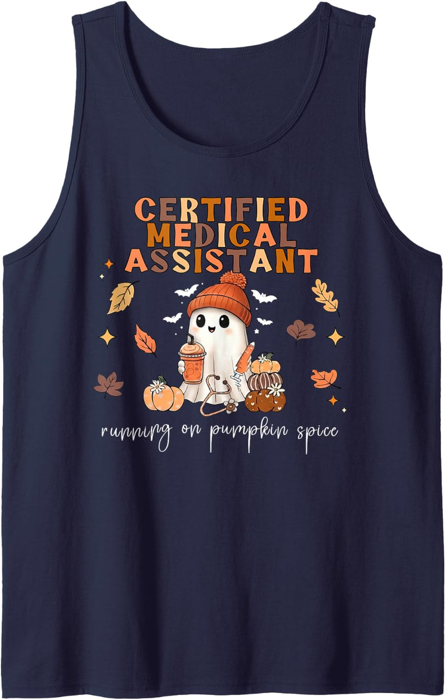 Certified Medical Assistant Running On Pumpkin Spice Autumn Sleeveless Tank Top - Navy Blue