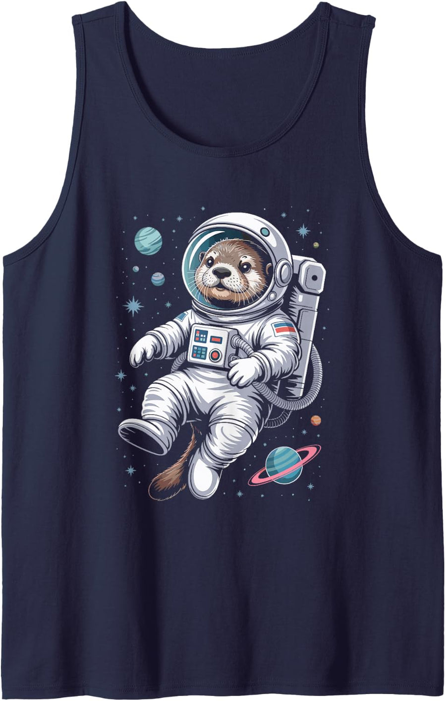 Space Otter in Astronaut Helmet Artwork Sleeveless Tank Top - Navy Blue