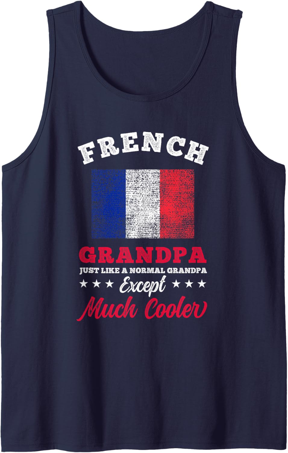 France Flag French Grandpa Fathers Day Sleeveless Tank Top - Navy Blue